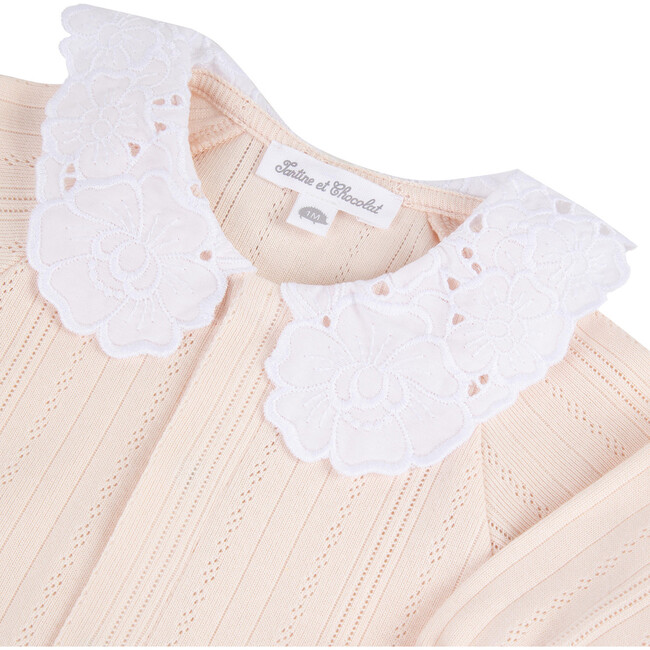 Pointelle And Lace Footed Jumpsuit, Pink - Rompers - 3