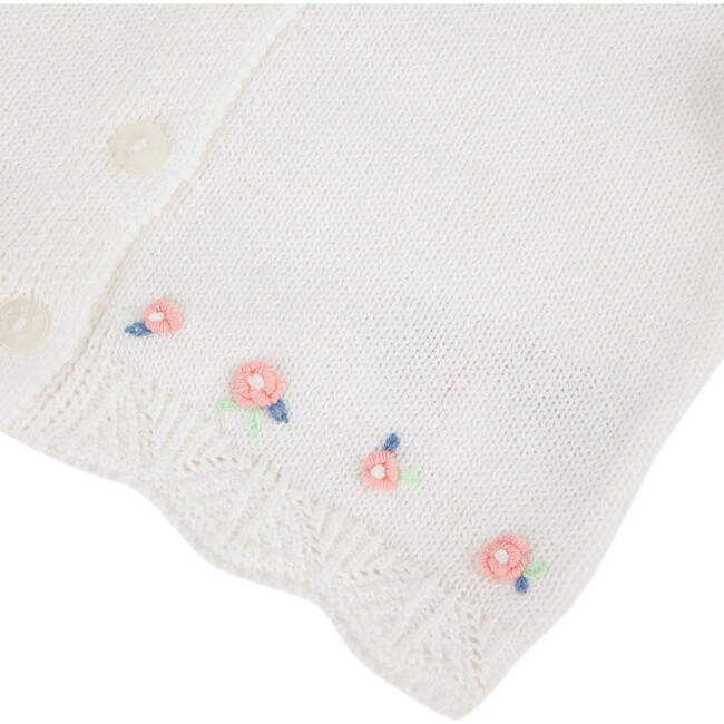 Embroidered Floral Cotton Cardigan, White - Cardigans - 3