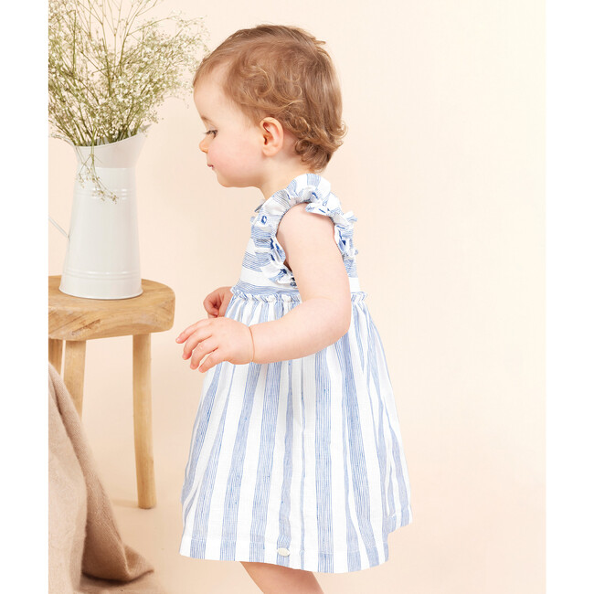 Coastal Stripe Flutter Sleeve Baby Dress, Blue - Dresses - 7
