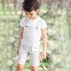 Striped Cotton Baby Short Overalls, Grey - Rompers - 4