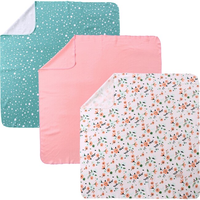 Flowers Print Blankets, Pink And Green (Pack of 3)