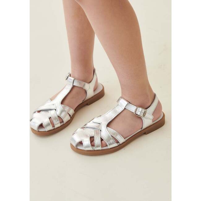 Sofia Sandal With Ankle Buckle, Metallic Silver - Sandals - 2