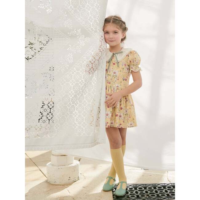 Izara Short Puff Sleeve Dress, Yellow Floral - Dresses - 2
