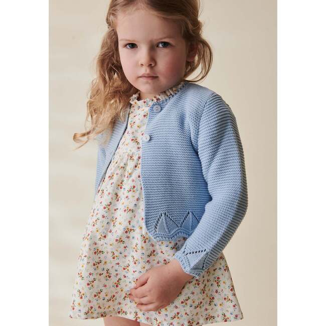 Brisa Lacey Ribbed Knit Cardigan, Dusty Blue - Cardigans - 2