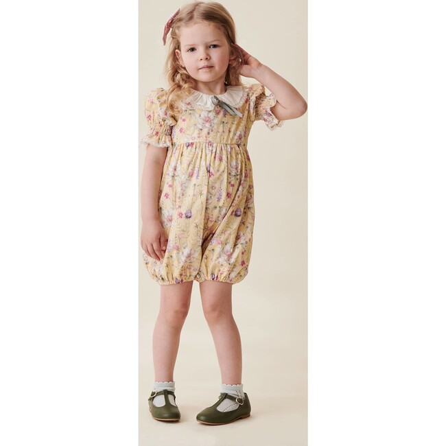 Eloisa Puff Sleeve Romper, Yellow Floral - Rompers - 2
