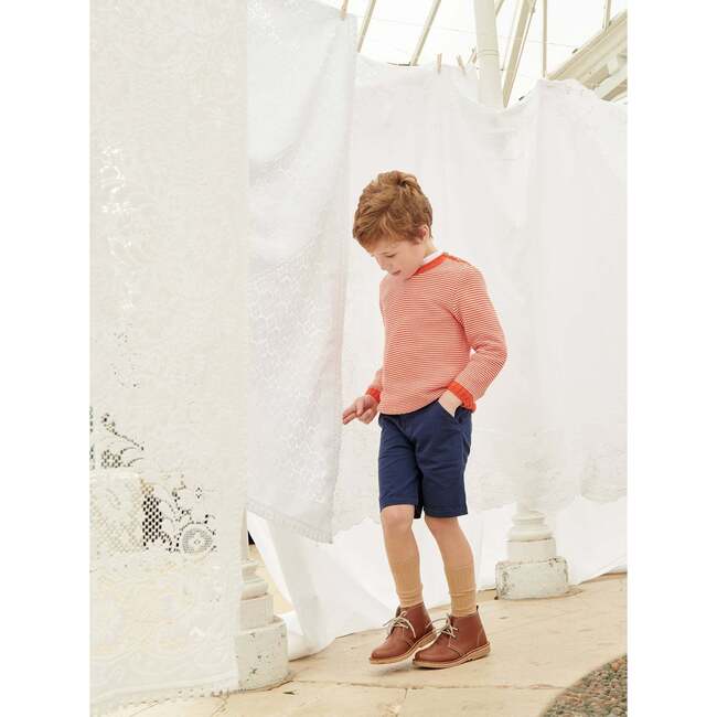 Bromo Round Neck Long Sleeve Jumper, Coral And Ivory Stripe - Sweaters - 2
