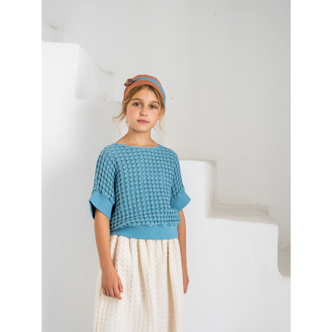 Delos Ribbed Short Sleeve Egeo Waffle Sweatshirt, Blue - Sweatshirts - 3