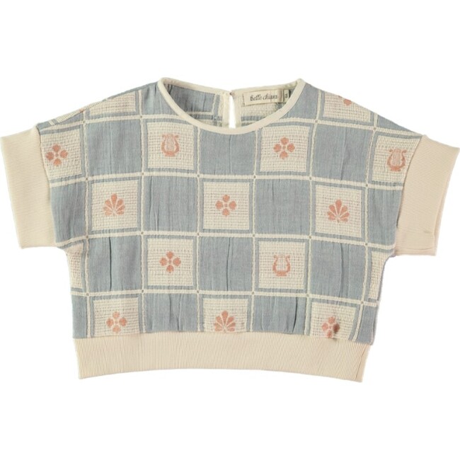 Delos Patchwork Short Sleeve Wide Sweatshirt, Blue