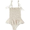 Athena Lycra Smocked Ruffle Waist Swimsuit, Beige - One Pieces - 1 - thumbnail