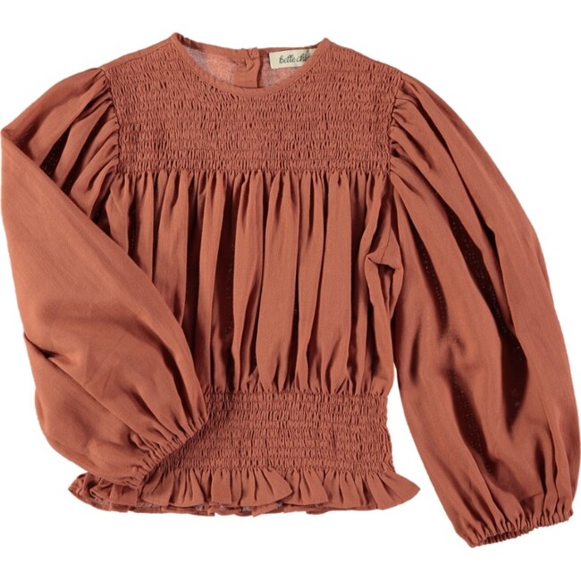 Clio Russet Bolero Wide Yoke Puff Sleeve Blouse, Tan - Blouses - 3