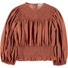 Clio Russet Bolero Wide Yoke Puff Sleeve Blouse, Tan - Blouses - 4
