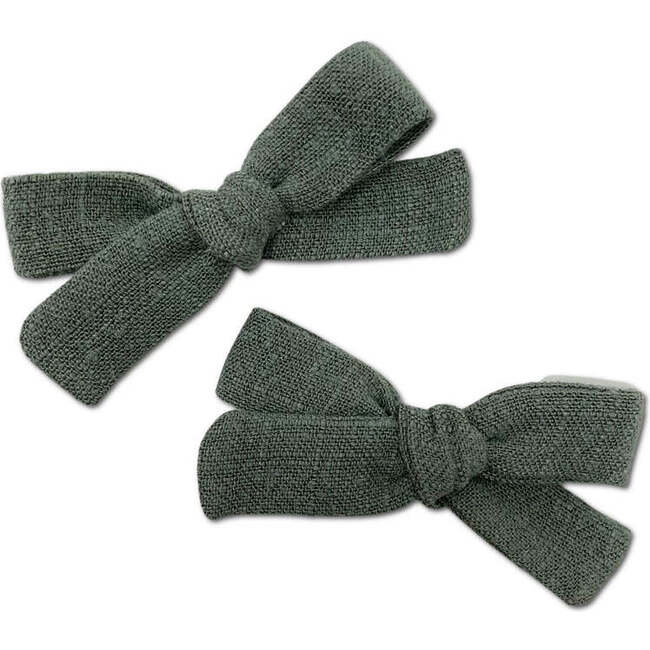 Skinny Hand-Tied Ribbon Pigtail Bows, Olive (Set Of 2) - Hair Accessories - 1