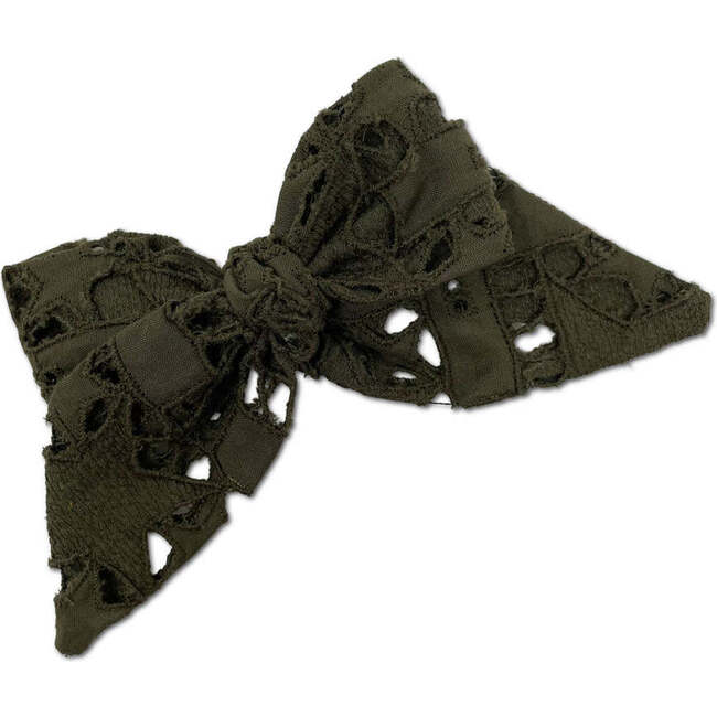 Hand-Tied Eyelet Bow, Olive Stars - Hair Accessories - 1