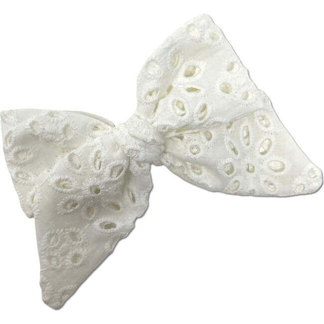 Hand-Tied Eyelet Bow, White - Hair Accessories - 1