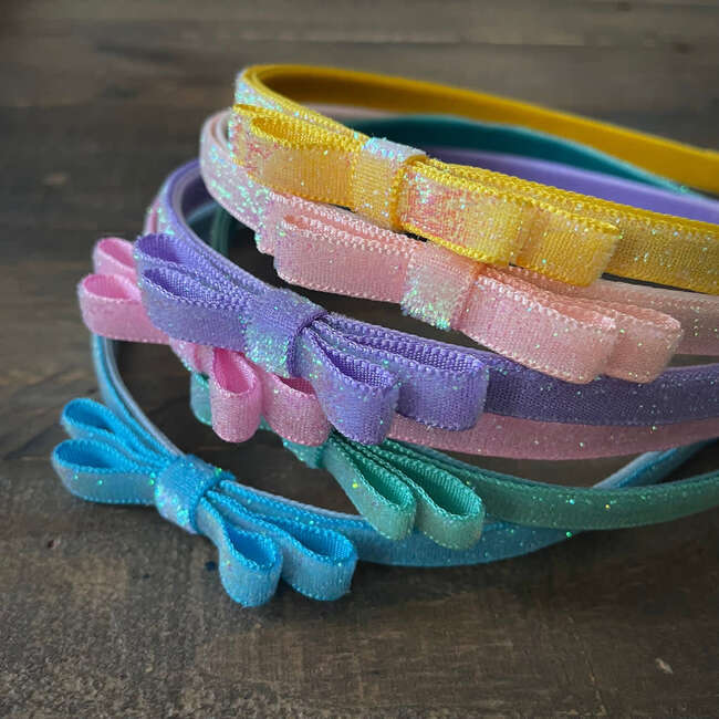 Glitter Velvet Ribbon Lined Bar Clip Headbands Trio Set, Pink, Blue And Purple - Hair Accessories - 6