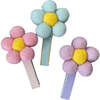 Daisy Ribbon Lined Bar Clip Trio Set, Pink, Blue And Purple - Hair Accessories - 1 - thumbnail