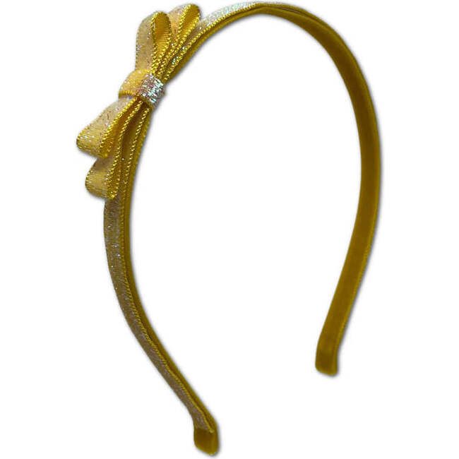 Glitter Velvet Ribbon Lined Bar Clip Headbands Trio Set, Peach, Yellow And Green - Hair Accessories - 4
