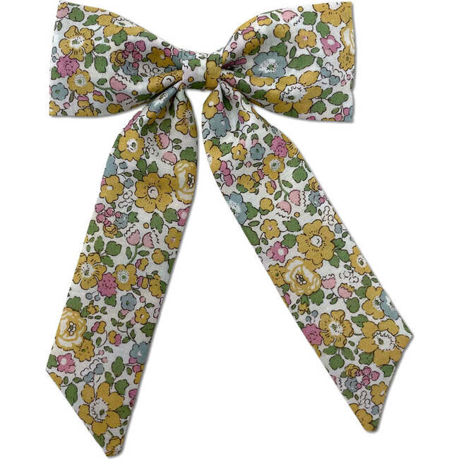Classic Liberty of London Alligator Clip Long Tail Bow, Yellow Floral