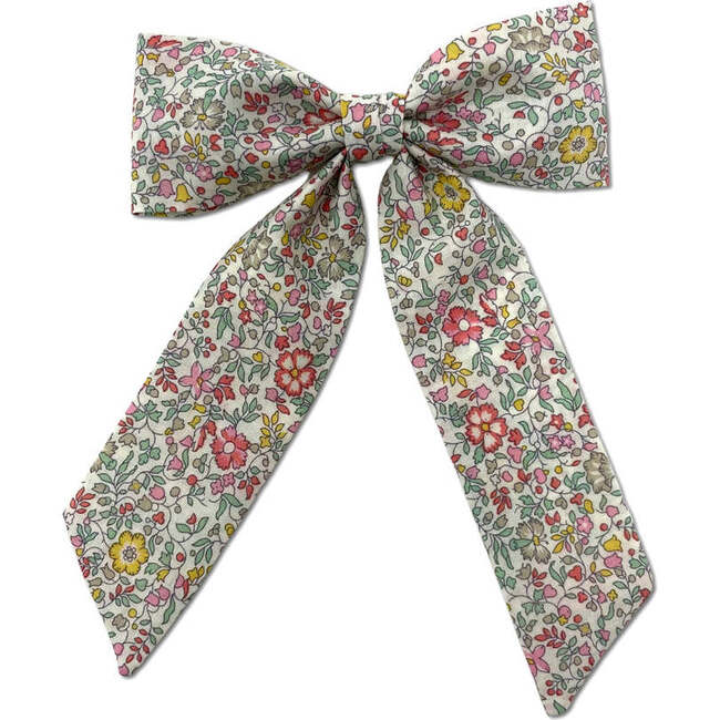 Classic Liberty of London Alligator Clip Long Tail Bow, Coral Floral - Hair Accessories - 1