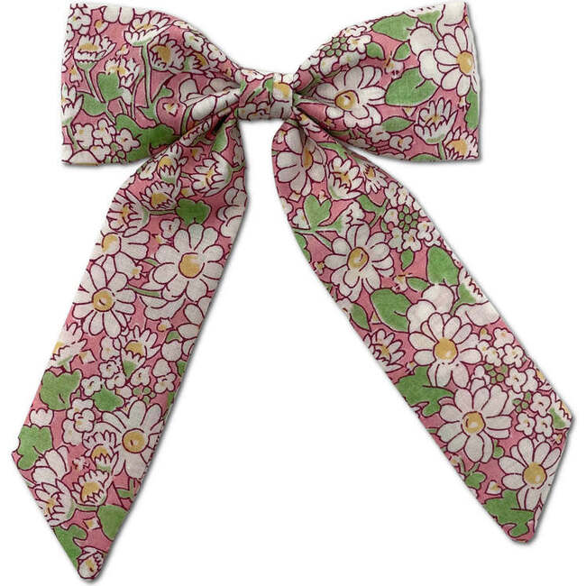 Classic Liberty of London Alligator Clip Long Tail Bow, Pink Daisies