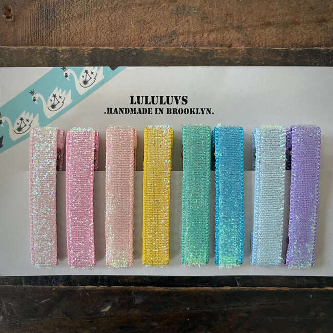 Glitter Velvet Alligator Bar Clips Bundle Set, Multicolors - Hair Accessories - 6