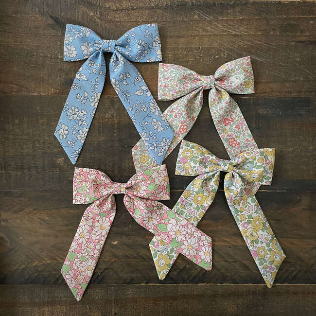 Classic Liberty of London Alligator Clip Long Tail Bow, Coral Floral - Hair Accessories - 3