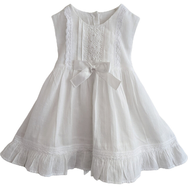Bohemian Sleeveless Bow Dress, White - Dresses - 1