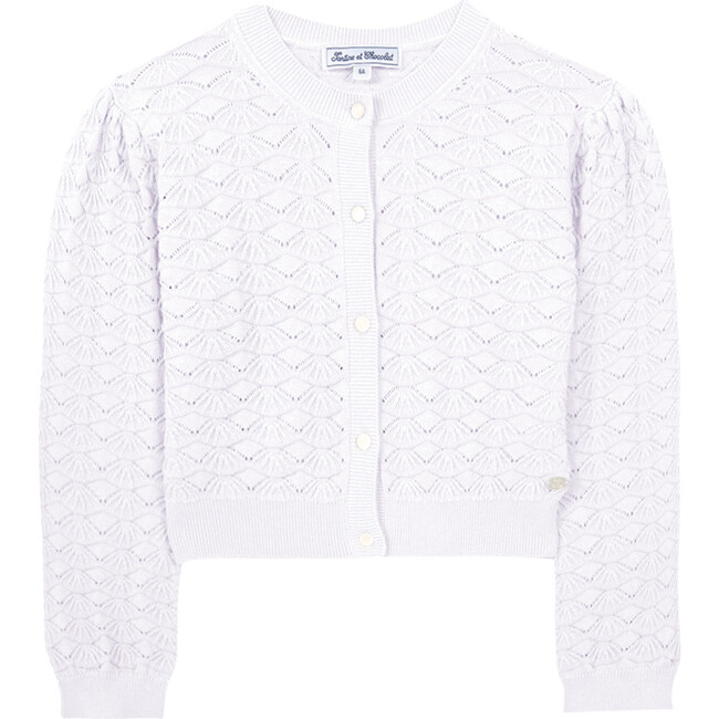 Openwork Knit Cotton Cardigan, White