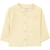 Striped Mandarin Collar Baby Shirt, White And Lemon - Shirts - 1 - thumbnail