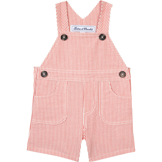 Pin Stripe Baby Short Overalls, Red