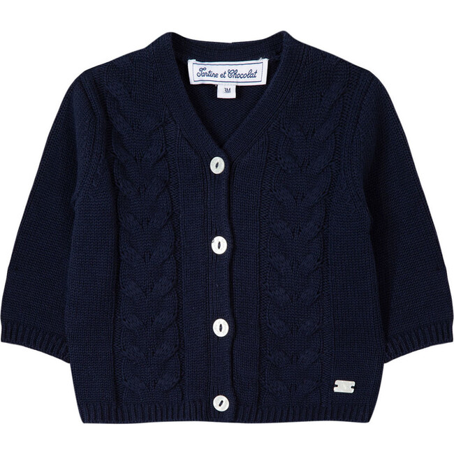 Classic Knit Button-Down Baby Cardigan, Navy