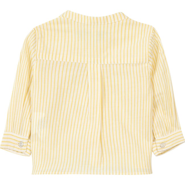 Striped Mandarin Collar Baby Shirt, White And Lemon - Shirts - 2