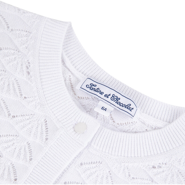 Openwork Knit Cotton Cardigan, White - Cardigans - 3