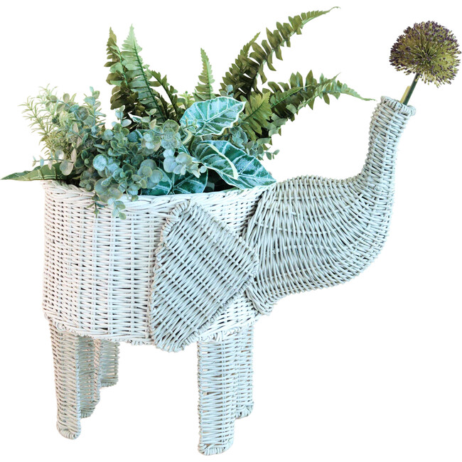 Rattan Elephant Basket, White & Grey Two-Tone - Planters - 1