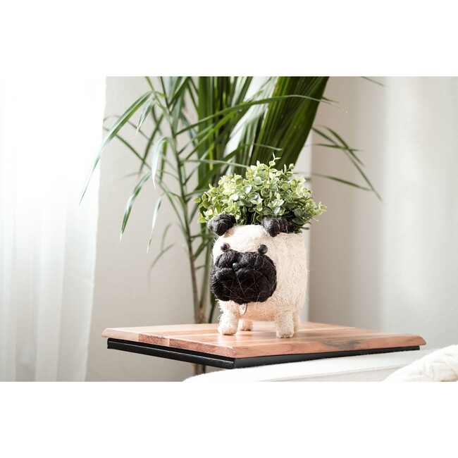 Pug Animal Planter, White & Black - Planters - 2