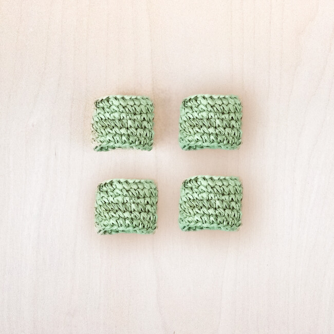 Set of 4 Raffia Crochet Napking Rings, Sage - Tabletop - 3