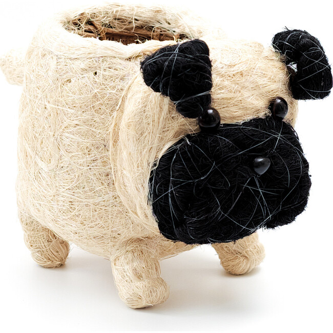 Pug Animal Planter, White & Black - Planters - 3