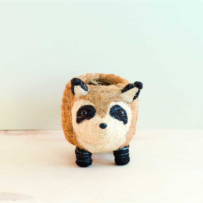 Raccoon Animal Planter, White & Black - Planters - 4