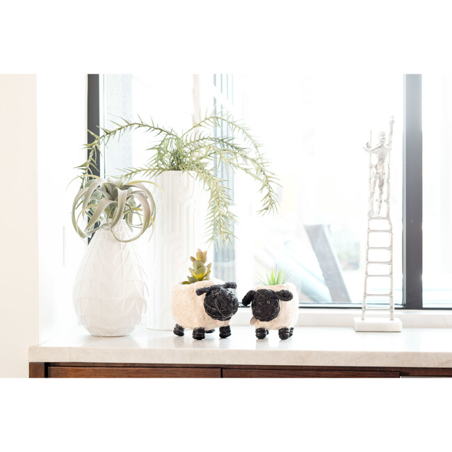 Mama Sheep Animal Planter, White & Black - Planters - 3