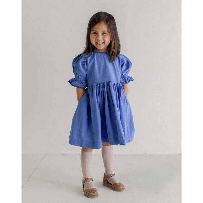 Noble Organic Franny Puff Sleeve Dress, French Blue - Dresses - 6