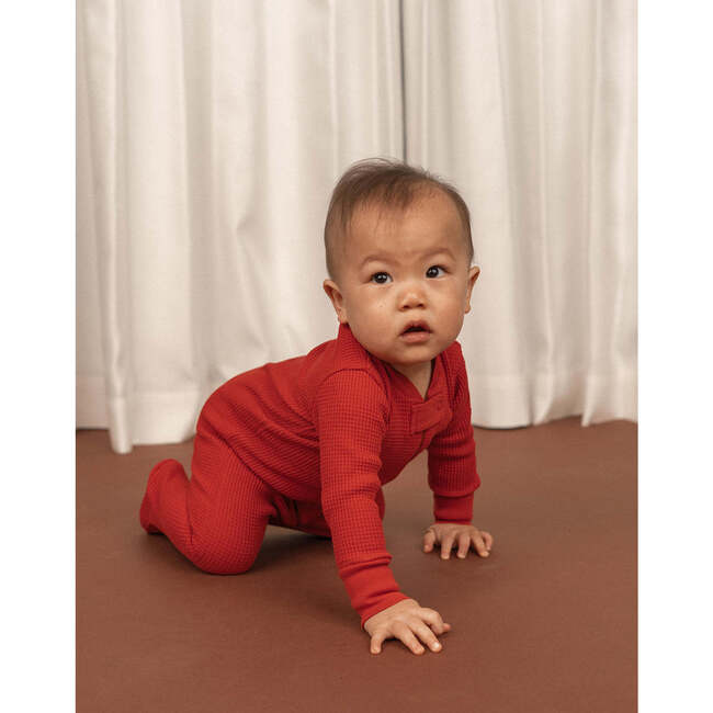 Noble Organic Waffle Footie Sleeper, Paprika - Bodysuits - 2