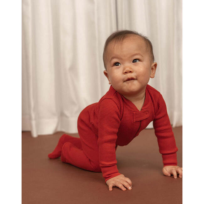 Noble Organic Waffle Footie Sleeper, Paprika - Bodysuits - 4