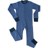 Noble Organic Waffle One-Piece Sleeper, French Blue And Indigo - Bodysuits - 1 - thumbnail