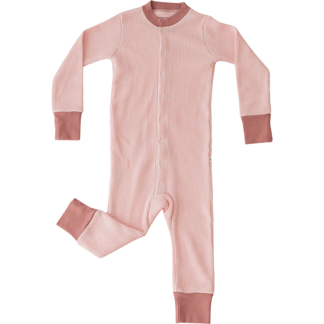 Noble Organic Waffle One-Piece Sleeper, Powder Pink And Dusty Rose - Bodysuits - 1