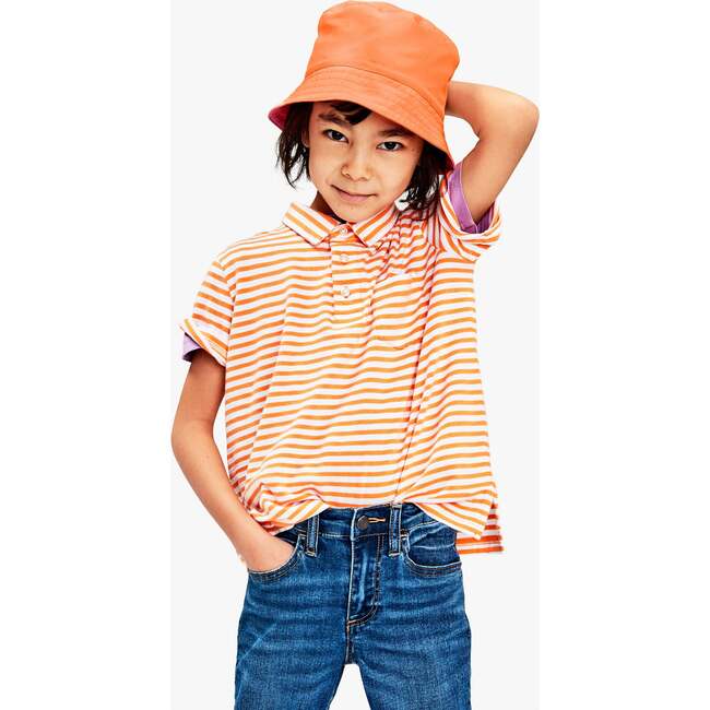Short Sleeve Polo In Stripe, Cantaloupe/White Stripe - Polo Shirts - 2