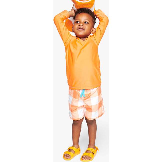 Swim Trunk In Gingham, Cantaloupe Gingham - Swim Trunks - 2