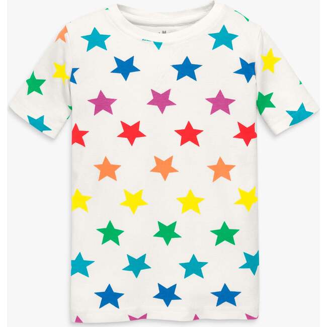 Kids Organic Short Sleeve Pj Top In Bright Rainbow Stars, Ivory/Rainbow Star