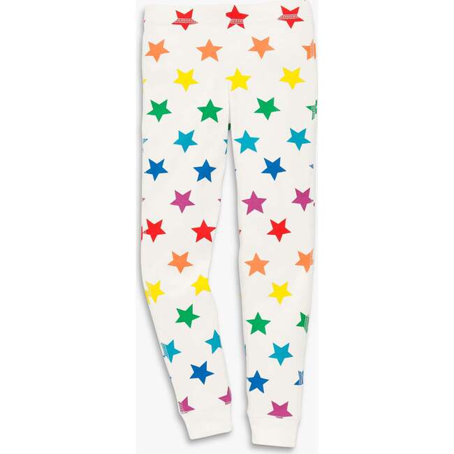 Kids Organic Pj Pant In Bright Rainbow Stars, Ivory/Rainbow Star