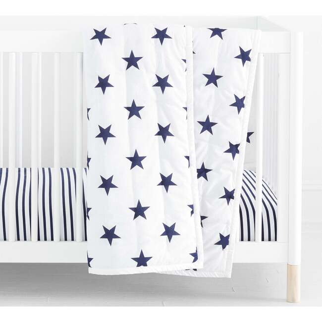 Baby Quilt, White/Navy Stars - Quilts - 2