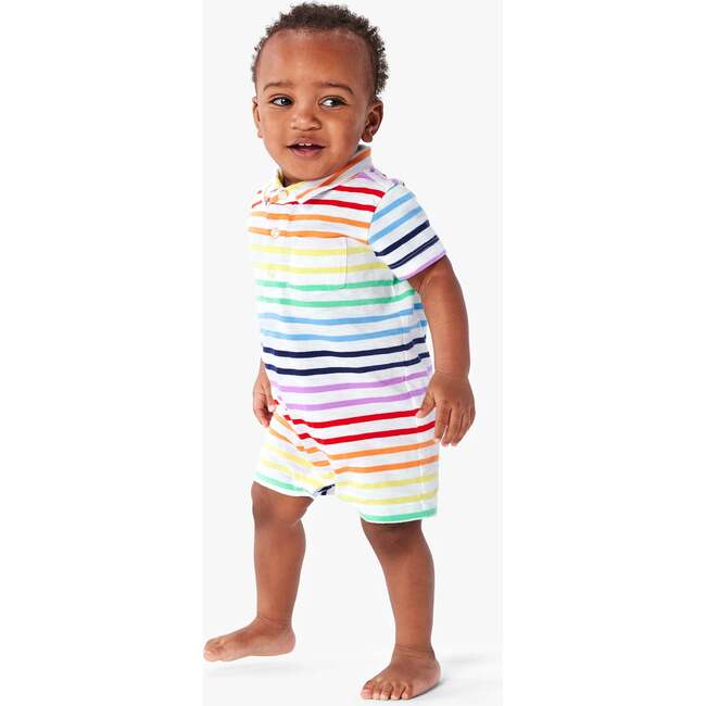 Baby Polo Shortie In Rainbow Stripe, White/Double Rainbow Stripe - Rompers - 2